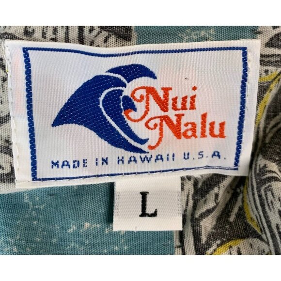 Nui Nalu Men Hawaiian Shirt Size Large Gray Floral Short Sleeve Button Up Aloha - Picture 9 of 9